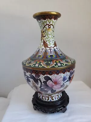 Vintage Chinese Cloisonne Vase Multicolor Floral Enamel Vase Centerpiece • $105