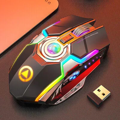 Wireless Gaming Mouse Rechargeable Ergonomic RGB Backlit For Laptop Computer • $23.49