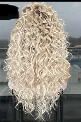 Gorgeous Brazilian Curly Human Hair Platinum Blonde 4x4 Lace Front Wig 22” 150% • £246