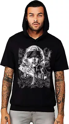 Men's Marilyn Monroe Spade Pose C7 Black S/S Hoodie T Shirt Clover Tattoo High • $17.99