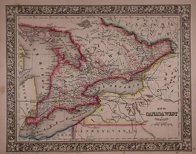 Authentic 1864 Mitchell's Atlas Map ~ CANADA WEST ONTARIO ~ FreeS&H • $20