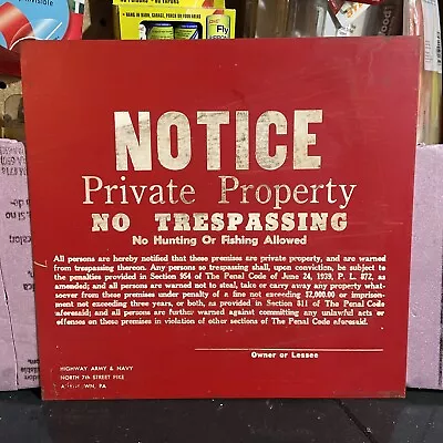 VTG Notice No Trespassing No Hunting No Fishing Metal Sign 10”x9.5” Mancave • $80