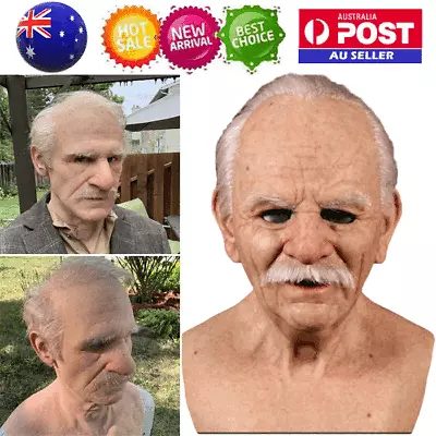 Cosplay Old Man Mask Halloween Realistic Wrinkle Bald Man Full Head Latex Mask • $28.30