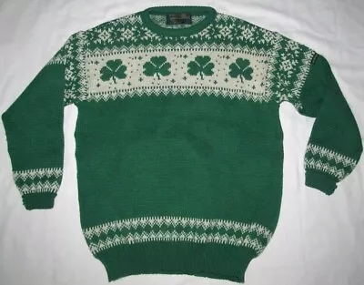 Blarney Castle Vintage Green Shamrock Wool Sweater Made In Ireland Size Large • $54.75