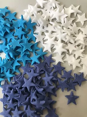 150 X Edible Sugarpaste Stars - Cake Topper White/blue/navy  • £4.50