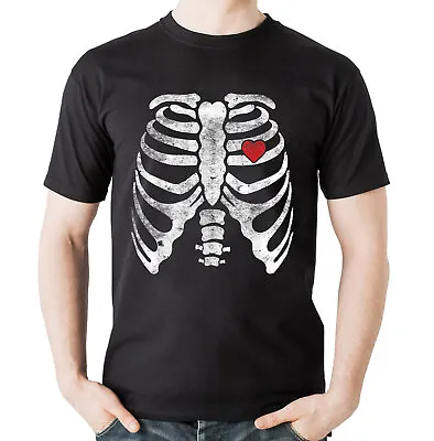 $16.99 • Buy Skeleton Heart Rib Cage X-Ray Adult Kids Funny Halloween T-Shirt