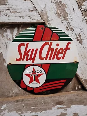 Vintage Texaco Porcelain Sign Sky Chief Texas Peteoleum Company Oil Gas Station • $149.64