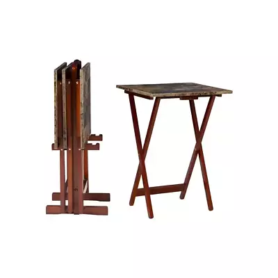 Snack Tray Set Folding Tables Talia Espresso Wood W/Faux Marble Top (5-Piece) • $124.38