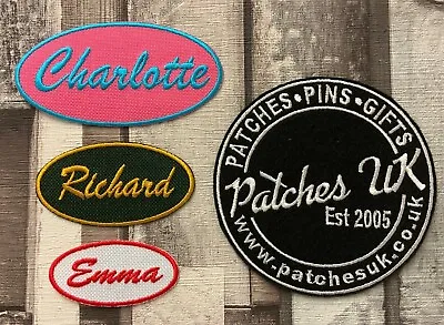 £4.15 • Buy Brush Script Personalised Embroidered Iron On Oval Cloth Name Patch - 3 Sizes