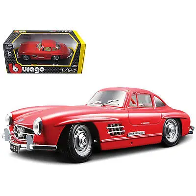 Bburago 1/24 Diecast Model Car 1954 Mercedes 300 SL Gullwing Rubber Tires Red • $37.74