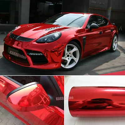 Red Flat Reflective Mirror Chrome Car Wrap Metallic Vinyl Sticker Air Free US • $346.49