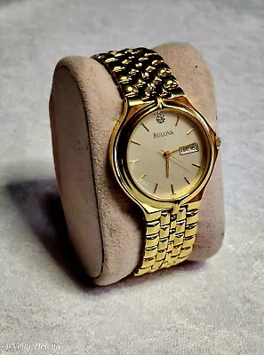 Bulova Classic All Gold Watch W/ Diamond Stone Accent Brand New Men's Women's • $145