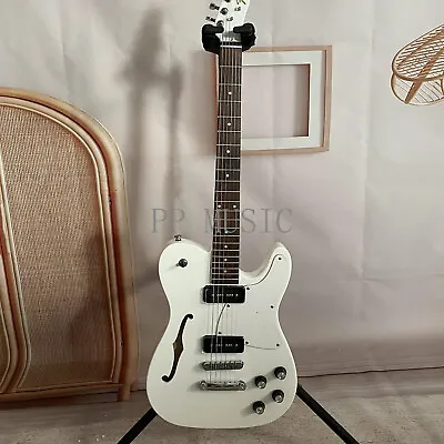 6 String White TL Electric Guitar F Hole 2P90 Pickup Semi Hollow Body Fast Ship • $255.75