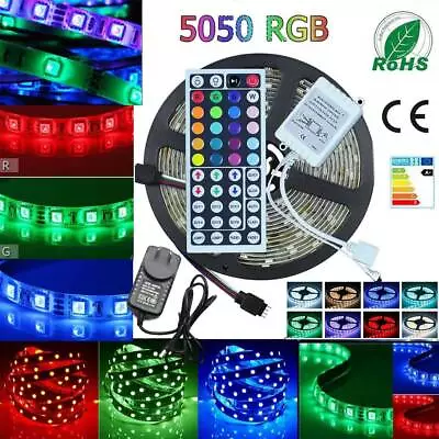 $119.76 • Buy 5050 RGB LED Strip Lights Waterproof IP65 1m-30m 12V 44key IR Controller Adapter