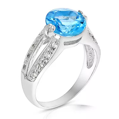 2.40 Cttw Blue Topaz Ring .925 Sterling Silver With Rhodium Round Shape 9 MM • $102.53