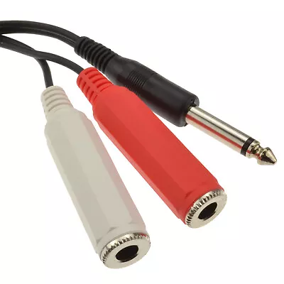 50cm 6.35mm 1/4 Inch Mono Jack Plug To Twin Sockets Audio Adapter Cable Lead • £6.47