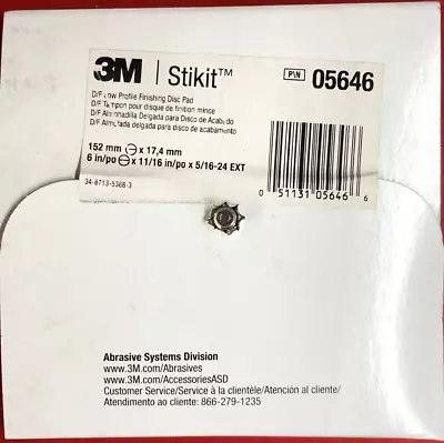 3m 05646 Dust Free Stikit 6  Inch Soft Low Profile Finishing Disc Backing Pad • $49.99