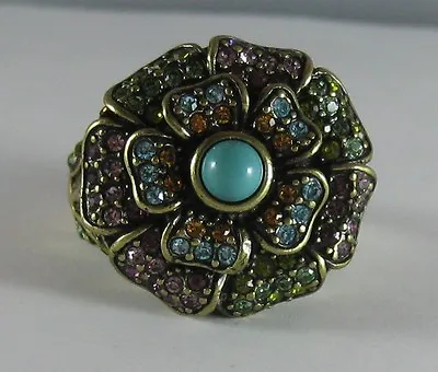 $77.88 • Buy Retired HEIDI DAUS Floral Passion Turquoise Pink Swarovski Crystal Ring Size 12
