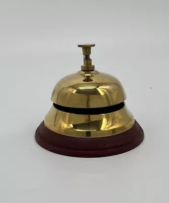 Vintage Solid Wood Base Brass Hotel Desk Bell • $12