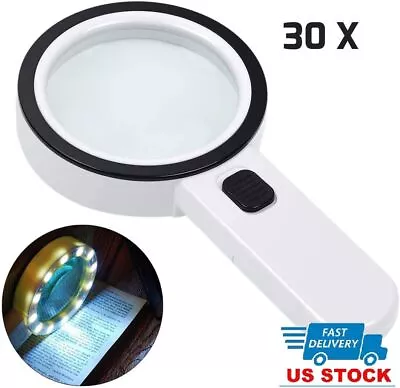 30X Jumbo Handheld Magnifying Glass W/ 12 Bright LED Light Illuminated Magnifier • $7.79