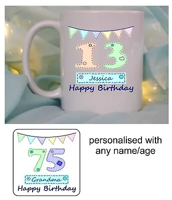 13th 16th 18th 21st 30th PERSONALISED BUNTING BIRTHDAY MUG GIFT FOR HER DAUGHTER • £10.95