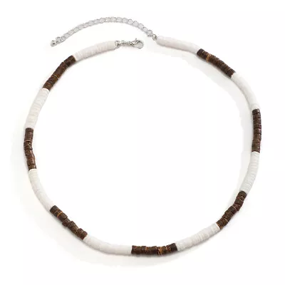 Natural Coconut Shell Surfer Necklace For Men Vintage Brown Wood Beads Choker • $8.99