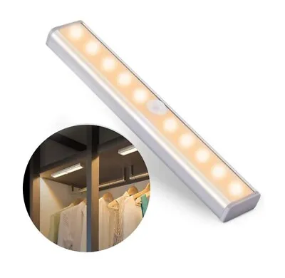 Battery 10LED PIR Motion Sensor Light Strip Cabinet Closet Lamp Sensor Wardrobe • £6.18