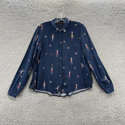 $9.95 • Buy Zara Basic Button Up Blouse Women's Small Blue Ballerina Long Sleeve Button Up