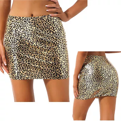 Women's Liquid Metallic Pencil Latex Skirt Nightclub Party Stretchy Mini Skirts • £16.55