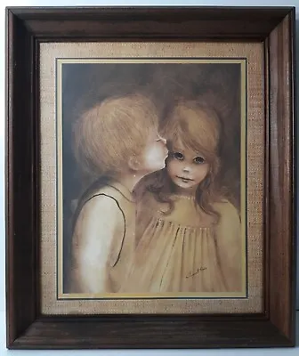 Margaret Kane Lithograph A Little Kiss First Love Big Eyes MCM Vintage Framed  • $24.99