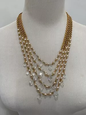 Sign Miriam Haskell 4/Strands Pearl Baroque Glass Stone Crystal Necklace Jewelry • $224.50