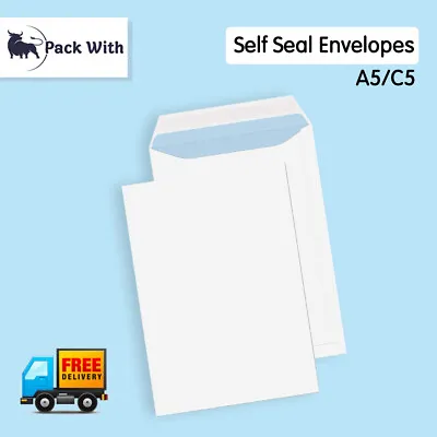 C5/a5 Plain Quality 90gsm White Envelopes Self Seal Strong Paper 229mm×162mm C5s • £1.99