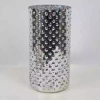 Vintage Mercury Glass Vase ART Silver W/ Relief Studs 7.75  Tall 3.5  Round • $24