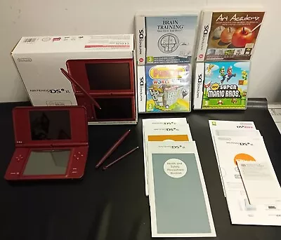 Nintendo DS XL Burgundy Handheld Games Console Boxed With Games • £19.99