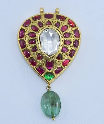 Mughal Style Antique 22 Kt Gold Ruby Emerald  Un- Cut Diamond  Pendent  • $1920