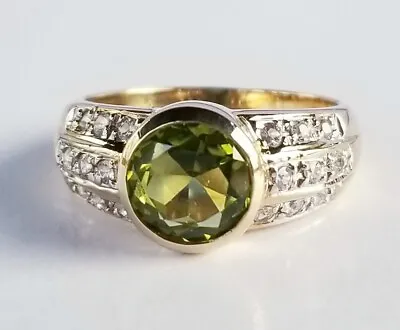 Laura Ramsey 14k Yellow Gold Round Peridot & White Sapphire Designer Ring • $749.99