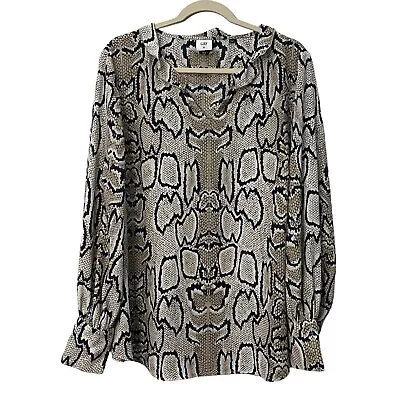 CAbi Blouse Size XL Snake Print Beige White Blue Womens Long Balloon Sleeve 3759 • $29.99