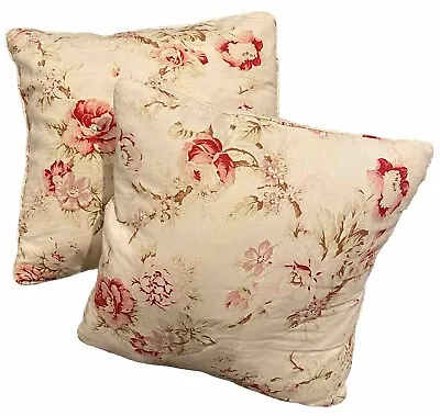 2 SOFT IMPRESSIONS Shabby Chic Floral Throw Pillows 24  Pink Cotton Linen Blend • $21.60
