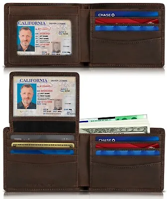 SERMAN BRANDS 2 ID Window Wallet For Men RFID Blocking Leather Bifold Top Flip • $29.95