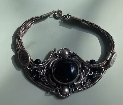 Antique 900 Silver And Black Onyx Middle Eastern Bracelet • $69.99