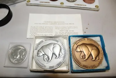 MEDALLIC ART CO CALIFORNIA BICENTENNIAL MEDALS SILVER 5 OZ.96 OZ + BRONZE Llj  • $295