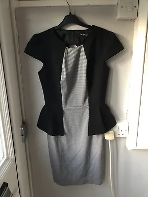 Miss Selfridge Ladies Black/grey Peplum Work Dress Size 10 • £12