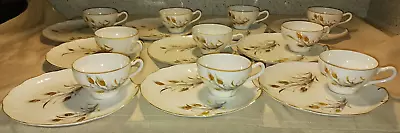 10 Vtg Ucagco Embossed Shell Snack Sets 10 Plates 10 Cups Gray Wheat Gold Japan • $29.95