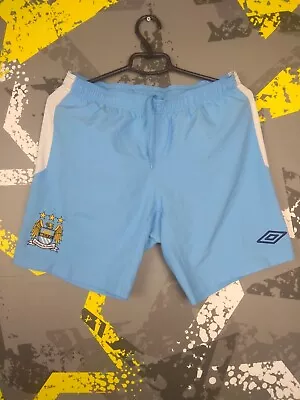 Manchester City Home Football Shorts Blue Umbro Polyester Mens Size M Ig93 • $25.49