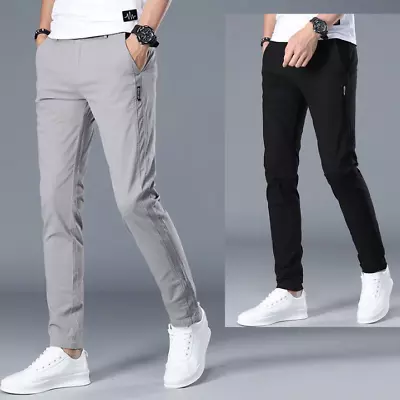 Mens Stretch Skinny Slim Fit Chino Pants Flat Front Casual Super Spandex Trouser • $28.98