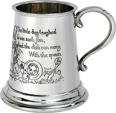 Quarter Pint Mug Cow Over The Moon Christening Gift Pewter Tankard Scroll Handle • £36.50