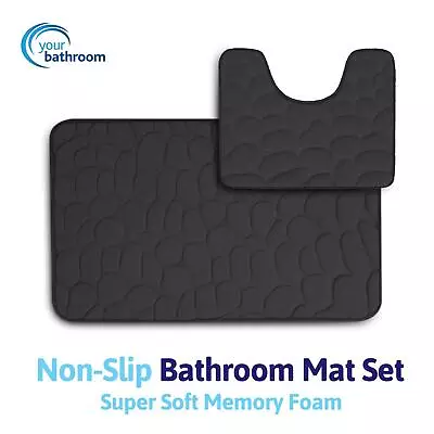 £8.99 • Buy Bath Mat 2 Piece Set Non Slip Soft Memory Foam  Pedestal Toilet Bathroom Rug
