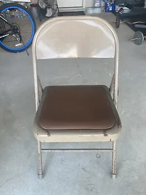 3 Vinyl Padded Seat Folding Steel Chair Brown Vintage  Has Rust  • $35