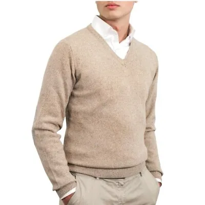 Café Coton Paris Lambswool V-Neck Sweater With Elbow Patches Beige Size Men's XL • $65