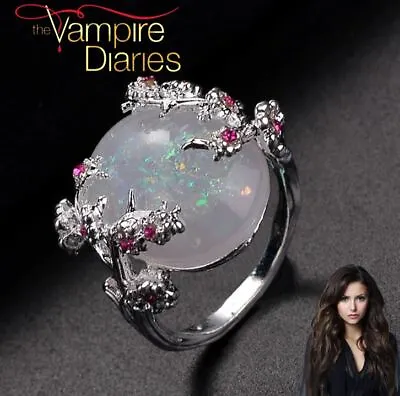 The Vampire Diaries Elena Gilbert Fire Opal & Amethyst Silver Plated Ring • £9.95